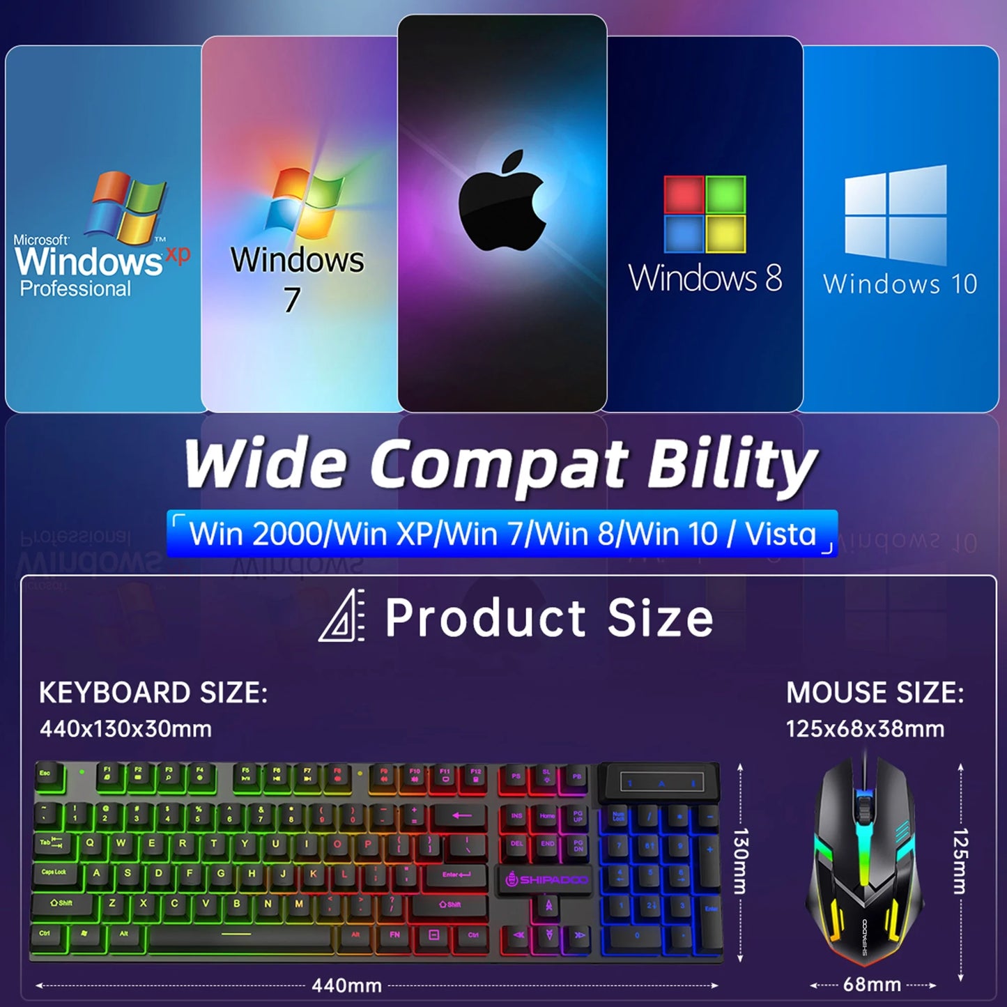 Gaming Keyboard & Mouse, 104 Keys LED RGB Backlit Quiet Computer Keyboard, Multimedia Keys, 26 Anti-Ghosting Keys, Waterproof Light up USB Wired Keyboard for PC Gamers Desktop Computer Laptop,White