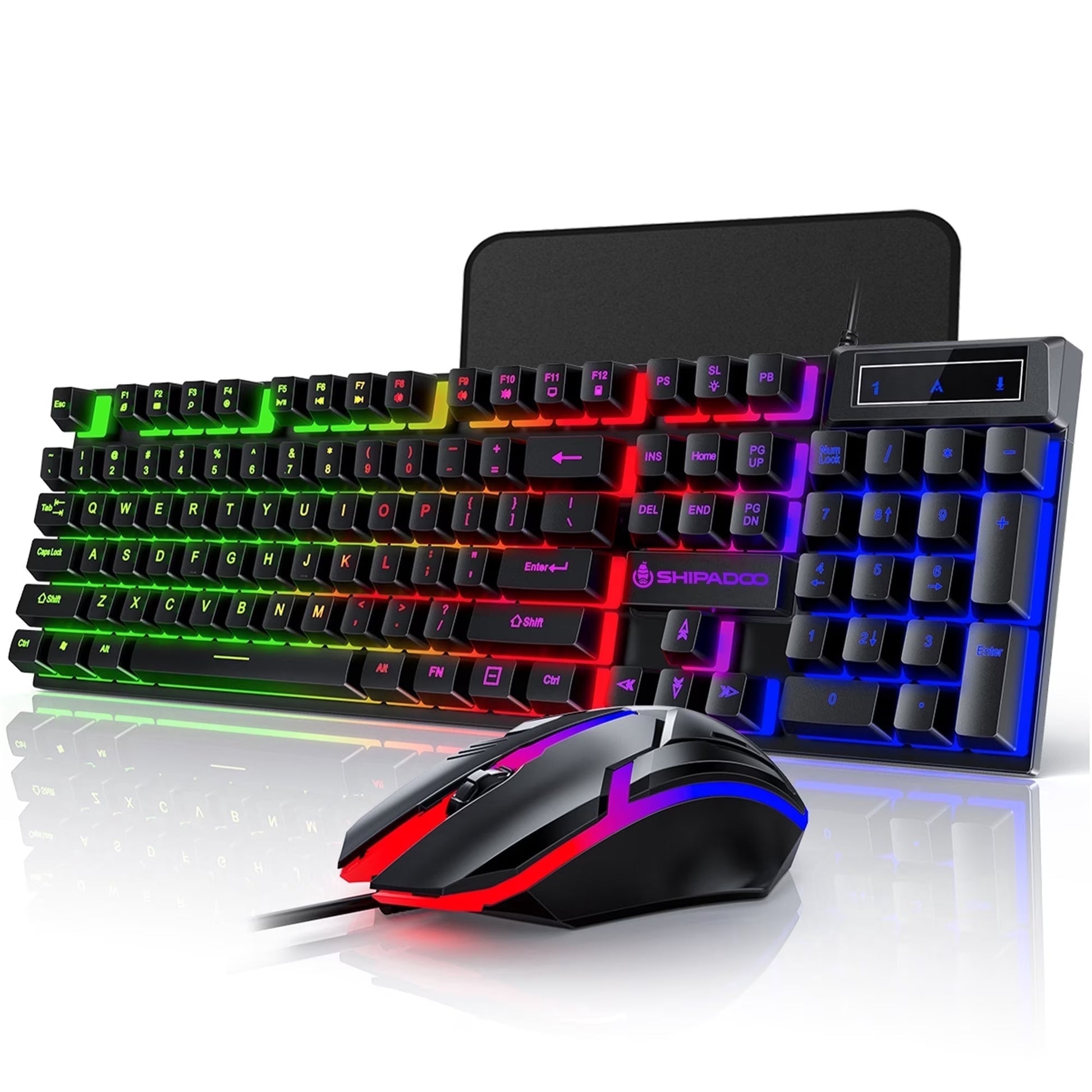 Gaming Keyboard & Mouse, 104 Keys LED RGB Backlit Quiet Computer Keyboard, Multimedia Keys, 26 Anti-Ghosting Keys, Waterproof Light up USB Wired Keyboard for PC Gamers Desktop Computer Laptop,White